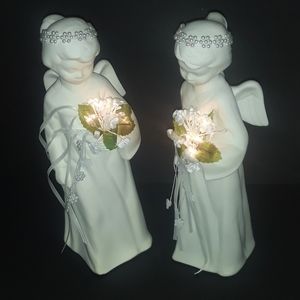 Two Ceramic Angels with Lights